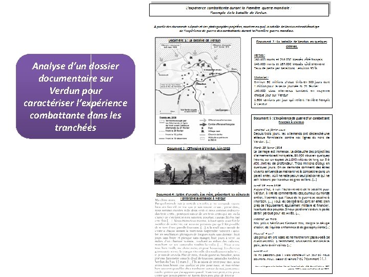 Analyse d’un dossier documentaire sur Verdun pour caractériser l’expérience combattante dans les tranchées 