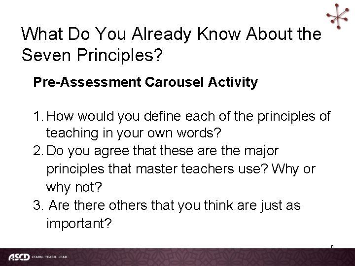 What Do You Already Know About the Seven Principles? Pre-Assessment Carousel Activity 1. How