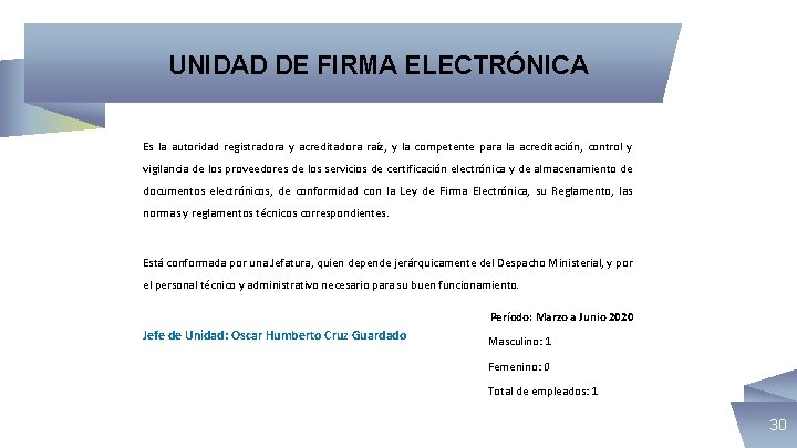 UNIDAD DE FIRMA ELECTRÓNICA Es la autoridad registradora y acreditadora raíz, y la competente