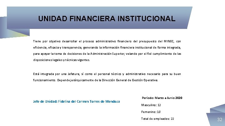 UNIDAD FINANCIERA INSTITUCIONAL Tiene por objetivo desarrollar el proceso administrativo financiero del presupuesto del