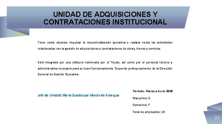 UNIDAD DE ADQUISICIONES Y CONTRATACIONES INSTITUCIONAL Tiene como objetivo impulsar la descentralización operativa y