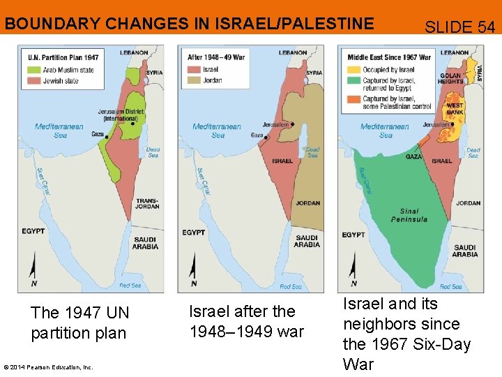 BOUNDARY CHANGES IN ISRAEL/PALESTINE The 1947 UN partition plan © 2014 Pearson Education, Inc.