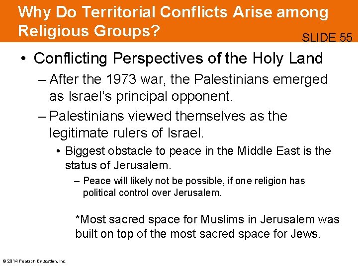 Why Do Territorial Conflicts Arise among Religious Groups? SLIDE 55 • Conflicting Perspectives of