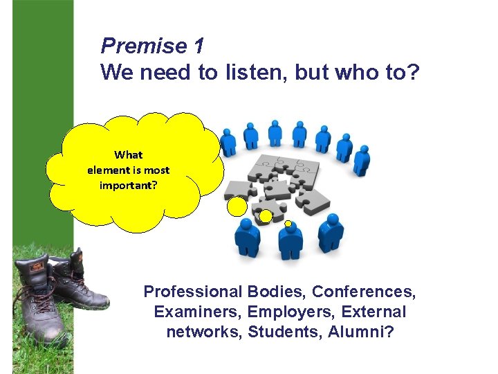 Premise 1 We need to listen, but who to? What element is most important?