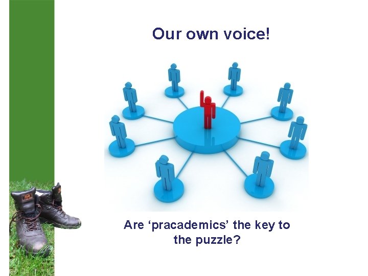 Our own voice! Are ‘pracademics’ the key to the puzzle? 