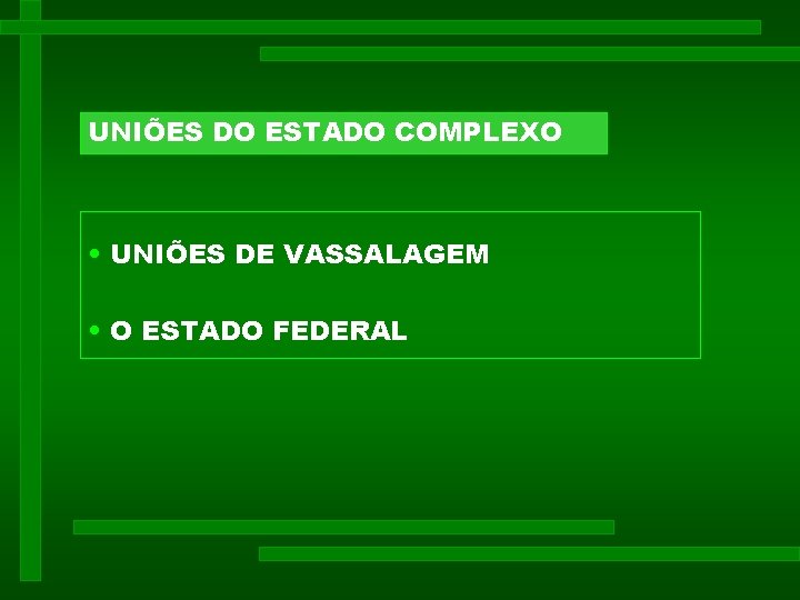 UNIÕES DO ESTADO COMPLEXO • UNIÕES DE VASSALAGEM • O ESTADO FEDERAL UNIÕES DO ESTADO COMPLEXO • UNIÕES DE VASSALAGEM • O ESTADO FEDERAL