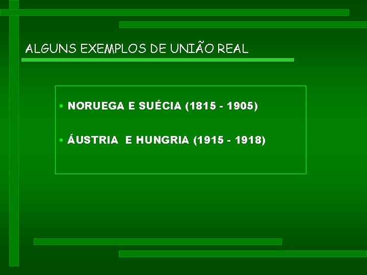 ALGUNS EXEMPLOS DE UNIÃO REAL • NORUEGA E SUÉCIA (1815 - 1905) • ÁUSTRIA ALGUNS EXEMPLOS DE UNIÃO REAL • NORUEGA E SUÉCIA (1815 - 1905) • ÁUSTRIA
