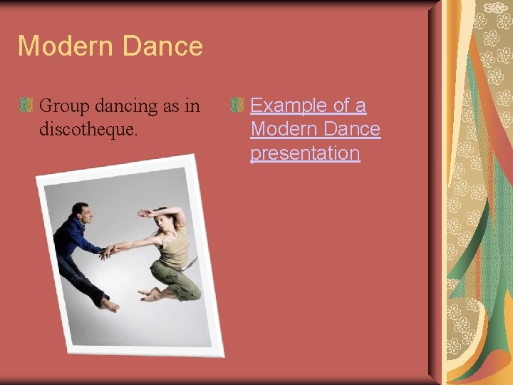 Modern Dance Group dancing as in discotheque. Example of a Modern Dance presentation 