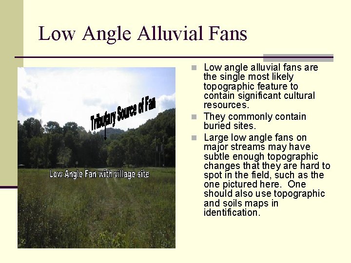 Low Angle Alluvial Fans n Low angle alluvial fans are the single most likely