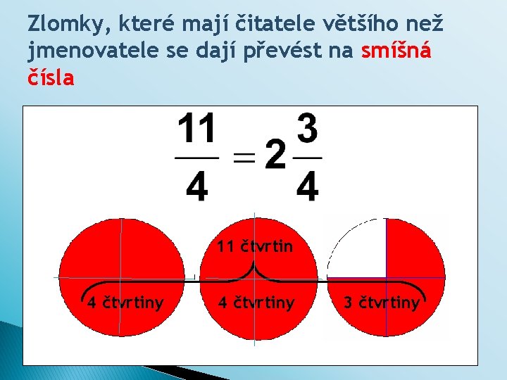 Zlomky, které mají čitatele většího než jmenovatele se dají převést na smíšná čísla 11