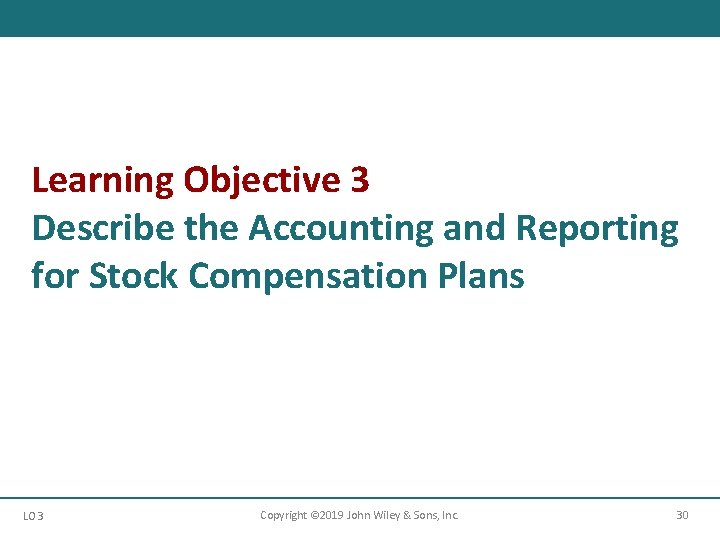 Learning Objective 3 Describe the Accounting and Reporting for Stock Compensation Plans LO 3