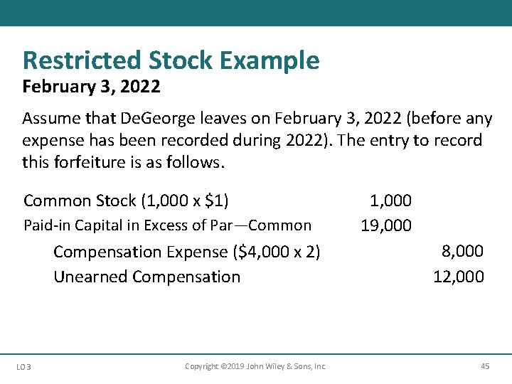 Restricted Stock Example February 3, 2022 Assume that De. George leaves on February 3,