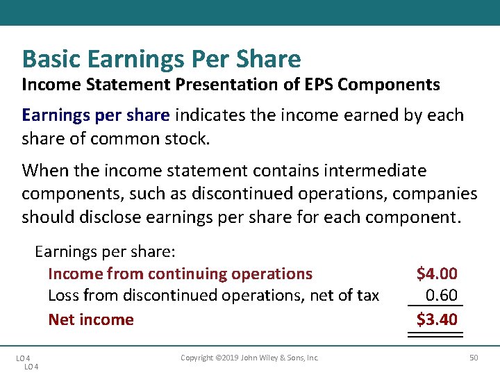 Basic Earnings Per Share Income Statement Presentation of EPS Components Earnings per share indicates