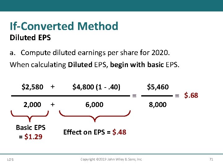 If-Converted Method Diluted EPS a. Compute diluted earnings per share for 2020. When calculating