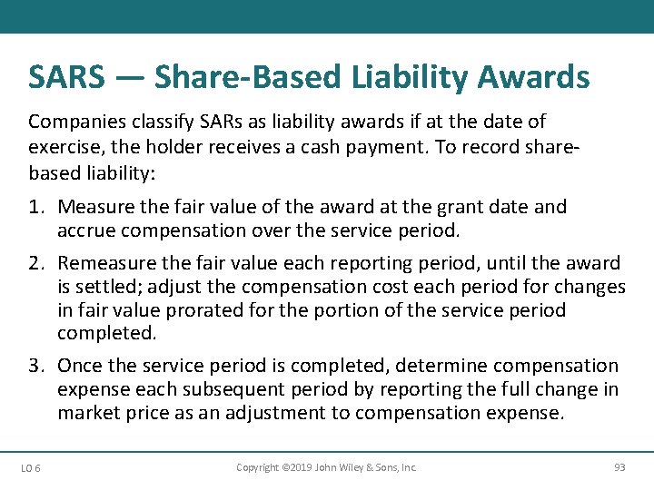 SARS — Share-Based Liability Awards Companies classify SARs as liability awards if at the