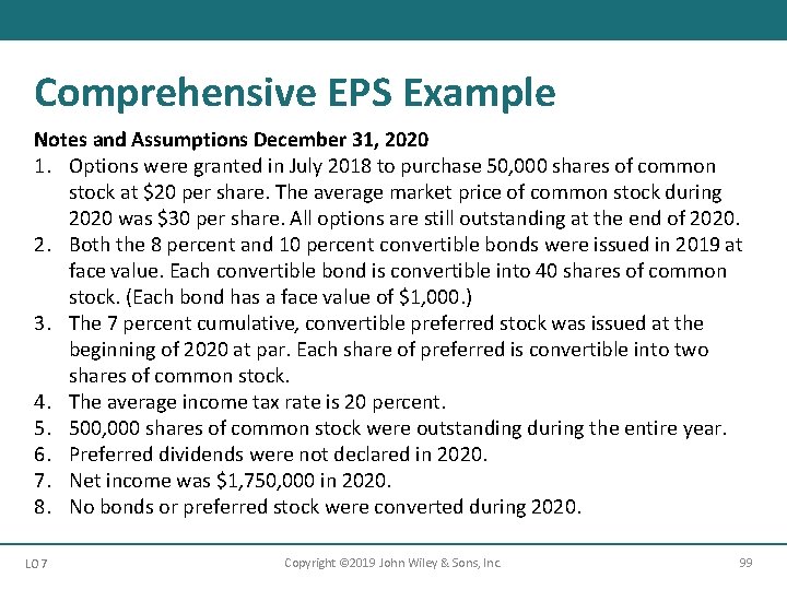 Comprehensive EPS Example Notes and Assumptions December 31, 2020 1. Options were granted in