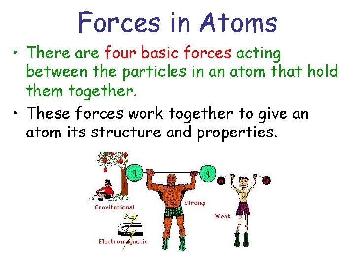 Forces in Atoms • There are four basic forces acting between the particles in Forces in Atoms • There are four basic forces acting between the particles in