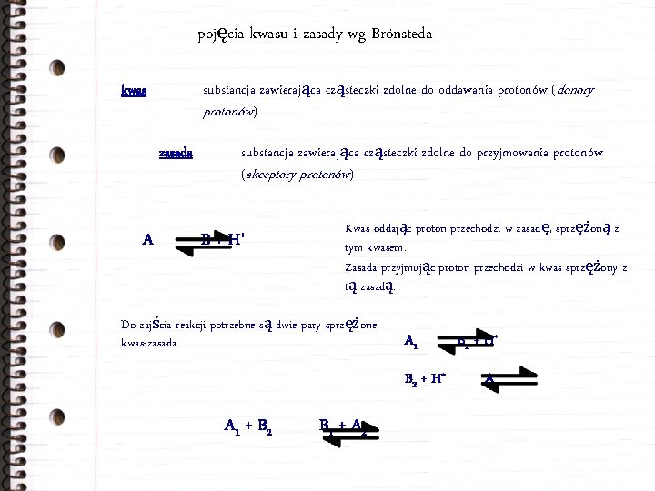 pojęcia kwasu i zasady wg Brönsteda substancja zawierająca cząsteczki zdolne do oddawania protonów (donory