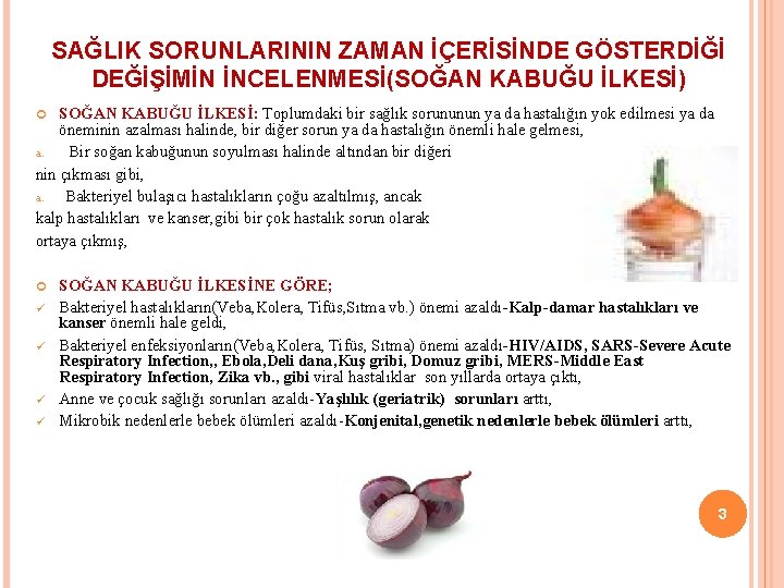 SAĞLIK SORUNLARININ ZAMAN İÇERİSİNDE GÖSTERDİĞİ DEĞİŞİMİN İNCELENMESİ(SOĞAN KABUĞU İLKESİ) SOĞAN KABUĞU İLKESİ: Toplumdaki bir