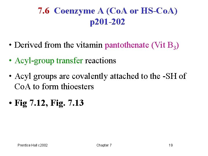 7. 6 Coenzyme A (Co. A or HS-Co. A) p 201 -202 • Derived