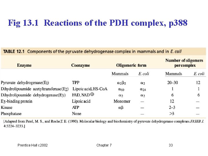 Fig 13. 1 Reactions of the PDH complex, p 388 Prentice Hall c 2002