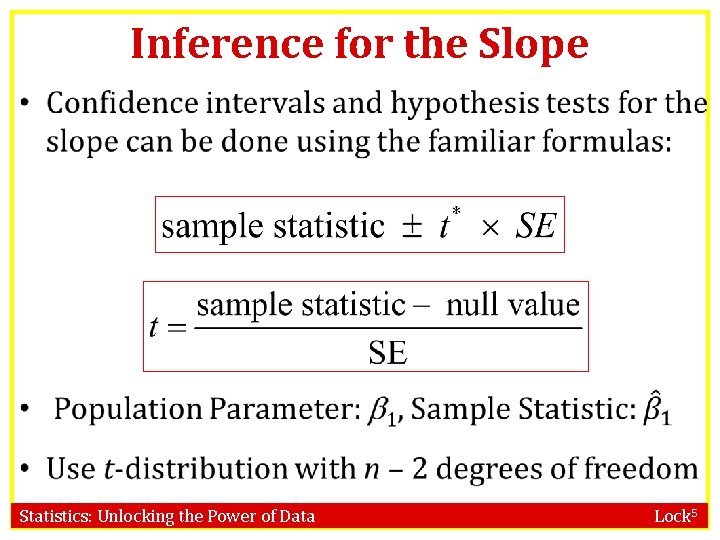 Inference for the Slope Statistics: Unlocking the Power of Data Lock 5 