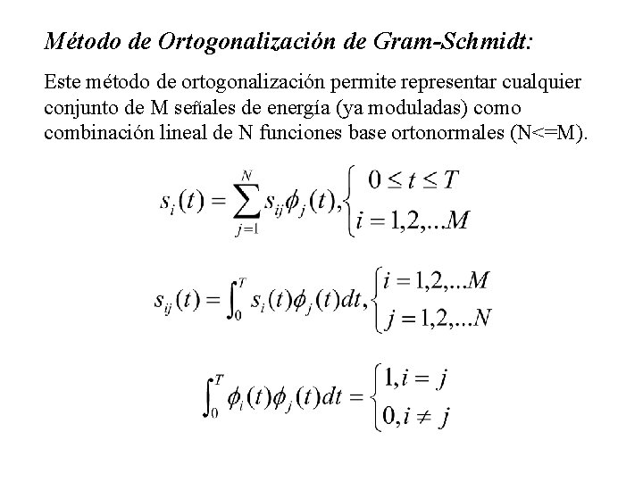 Método de Ortogonalización de Gram-Schmidt: Este método de ortogonalización permite representar cualquier conjunto de