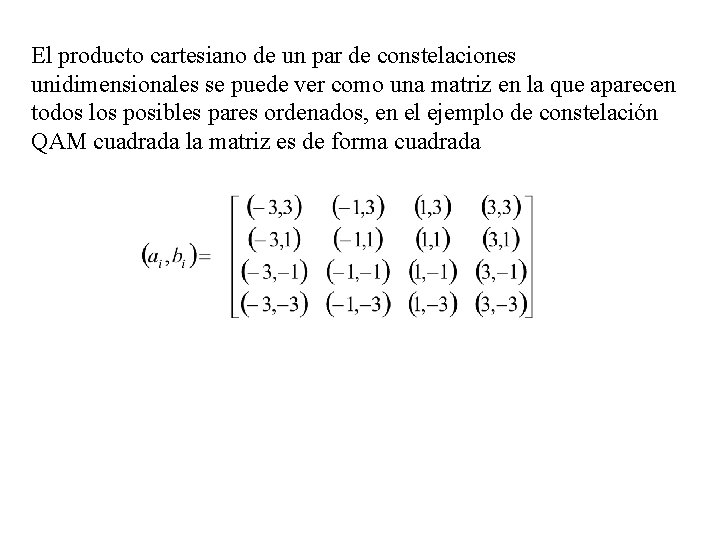 El producto cartesiano de un par de constelaciones unidimensionales se puede ver como una