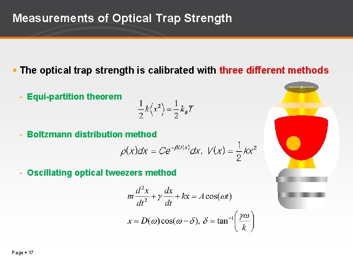 Measurements of Optical Trap Strength The optical trap strength is calibrated with three different