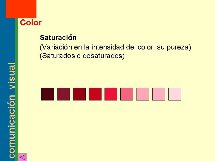 MT: 2 2003 Color comunicación visual Saturación (Variación en la intensidad del color, su