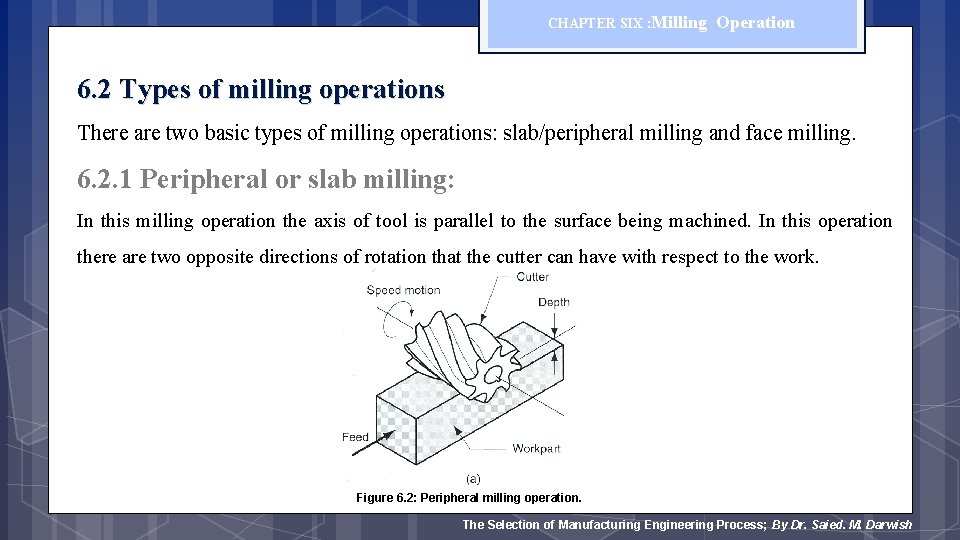 CHAPTER SIX : Milling Operation 6. 2 Types of milling operations There are two