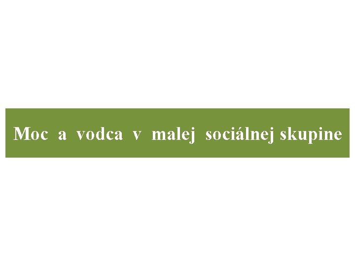 Moc a vodca v malej sociálnej skupine 