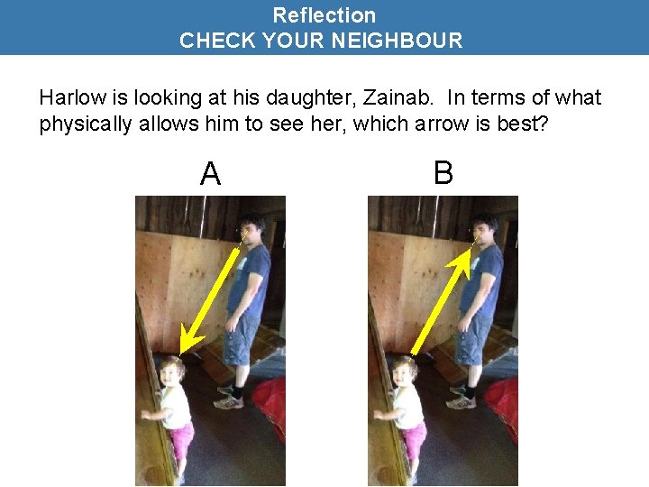 Reflection CHECK YOUR NEIGHBOUR Harlow is looking at his daughter, Zainab. In terms of