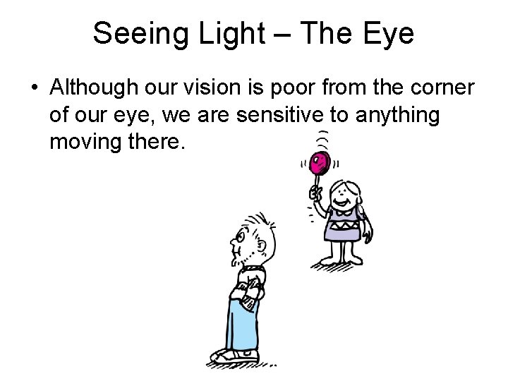 Seeing Light – The Eye • Although our vision is poor from the corner