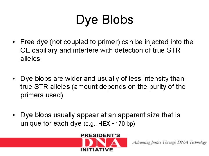 Dye Blobs • Free dye (not coupled to primer) can be injected into the