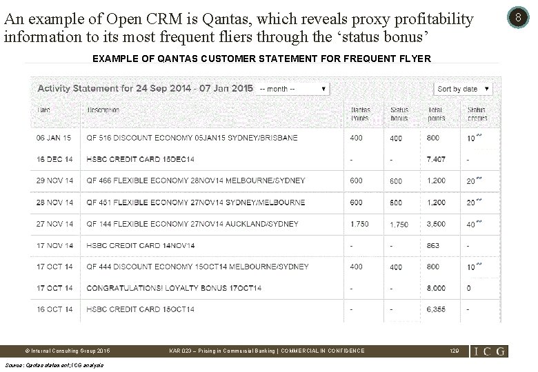 An example of Open CRM is Qantas, which reveals proxy profitability information to its