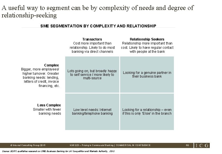 A useful way to segment can be by complexity of needs and degree of