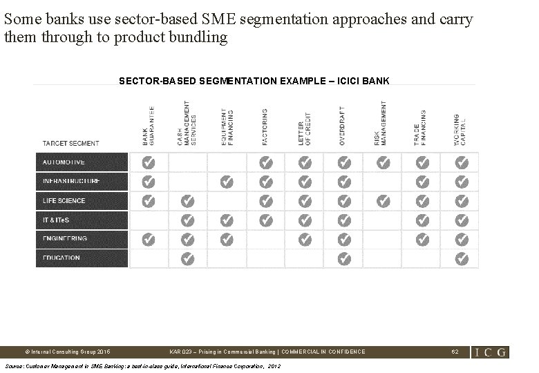 Some banks use sector-based SME segmentation approaches and carry them through to product bundling