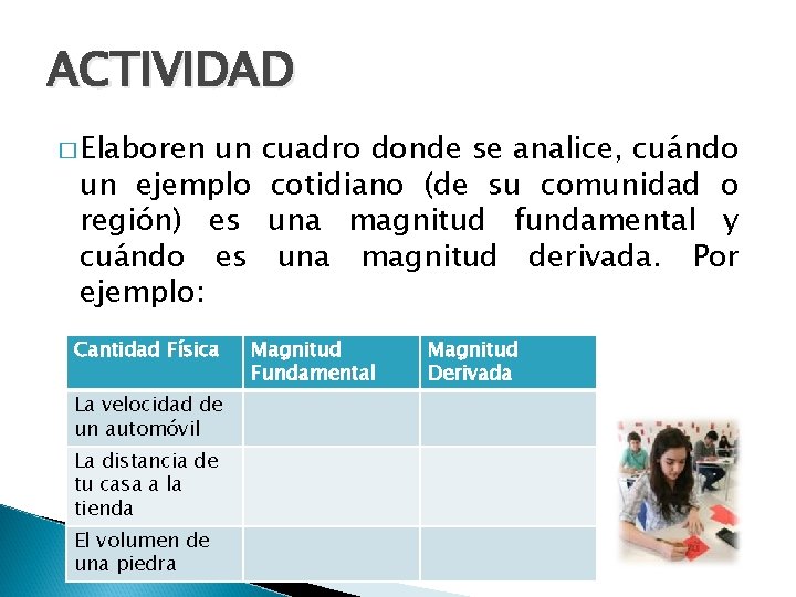 ACTIVIDAD � Elaboren un un ejemplo región) es cuándo es ejemplo: Cantidad Física La