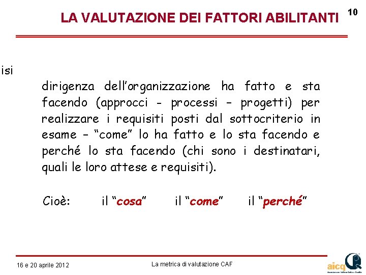 lisi LA VALUTAZIONE DEI FATTORI ABILITANTI dirigenza dell’organizzazione ha fatto e sta facendo (approcci