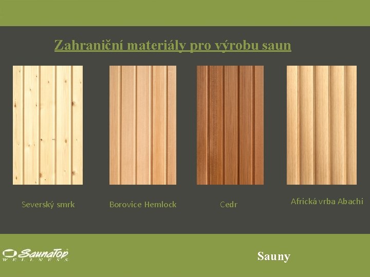 Zahraniční materiály pro výrobu saun Severský smrk Borovice Hemlock Africká vrba Abachi Cedr Sauny