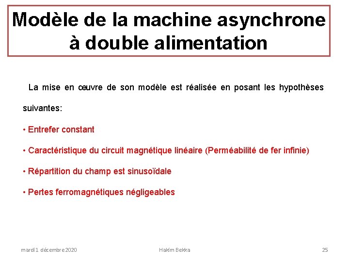 Modèle de la machine asynchrone à double alimentation La mise en œuvre de son