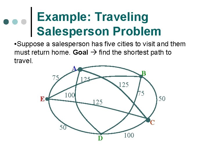 Example: Traveling Salesperson Problem • Suppose a salesperson has five cities to visit and