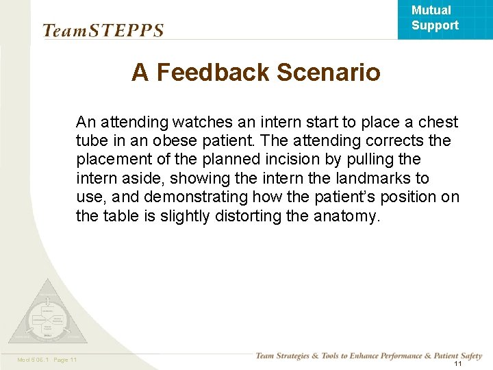 Mutual Support A Feedback Scenario An attending watches an intern start to place a