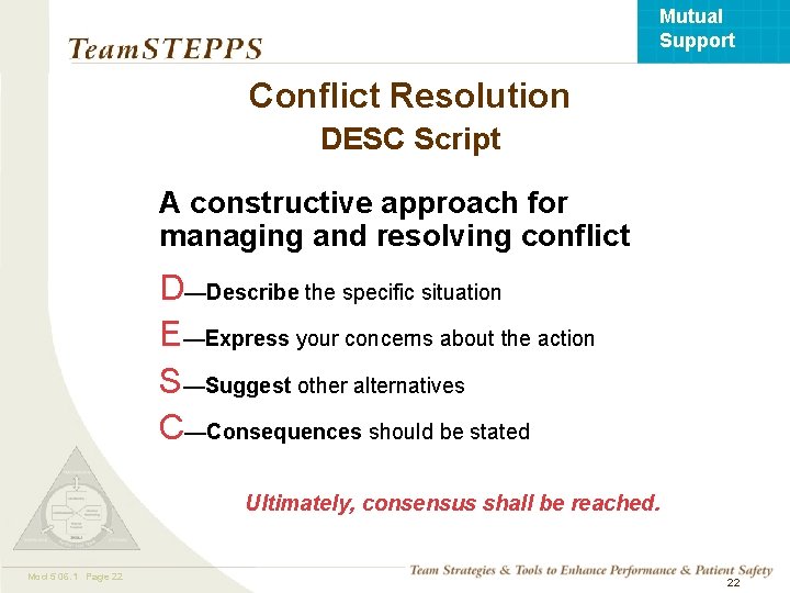 Mutual Support Conflict Resolution DESC Script A constructive approach for managing and resolving conflict