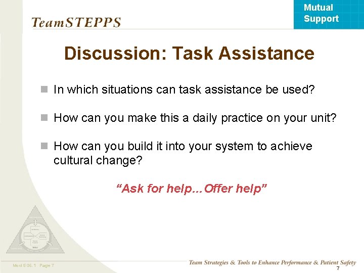 Mutual Support Discussion: Task Assistance n In which situations can task assistance be used?
