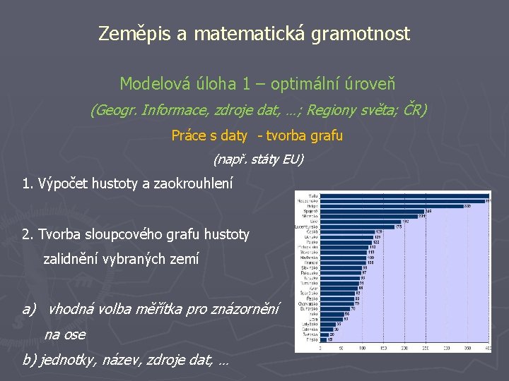 Zeměpis a matematická gramotnost Modelová úloha 1 – optimální úroveň (Geogr. Informace, zdroje dat,