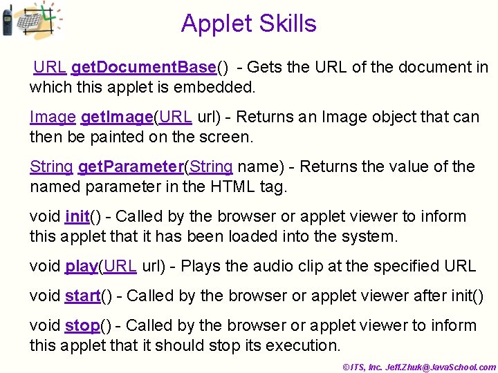 Applet Skills URL get. Document. Base() - Gets the URL of the document in