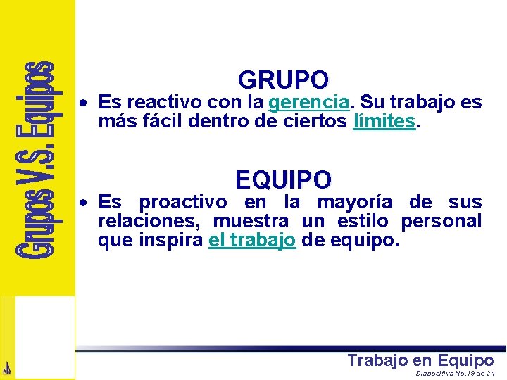 GRUPO Es reactivo con la gerencia. Su trabajo es más fácil dentro de ciertos