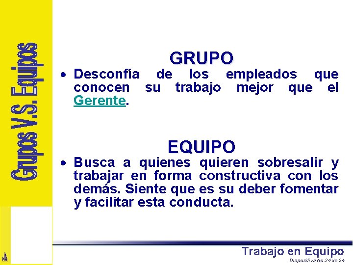 GRUPO Desconfía de los empleados que conocen su trabajo mejor que el Gerente. EQUIPO